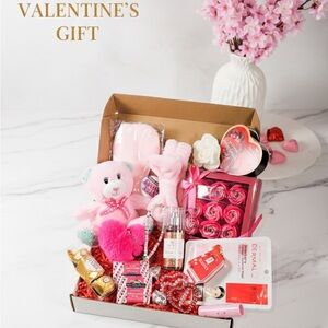 Valentine's Gift Box with Pink Teddy and Skincare